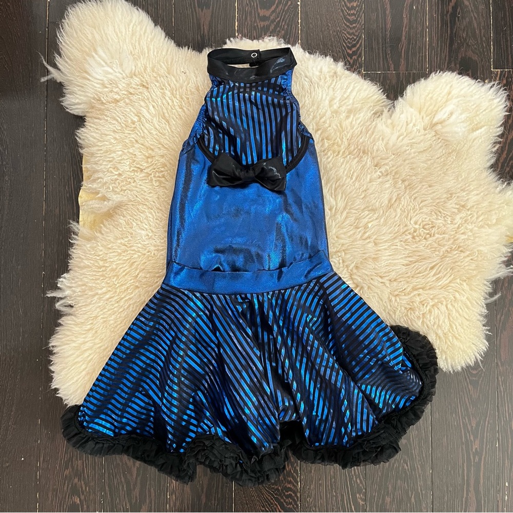 Kelle 2 Piece Dance Solo Costume Metallic Blue & Black Leotard & Skirt TEEN